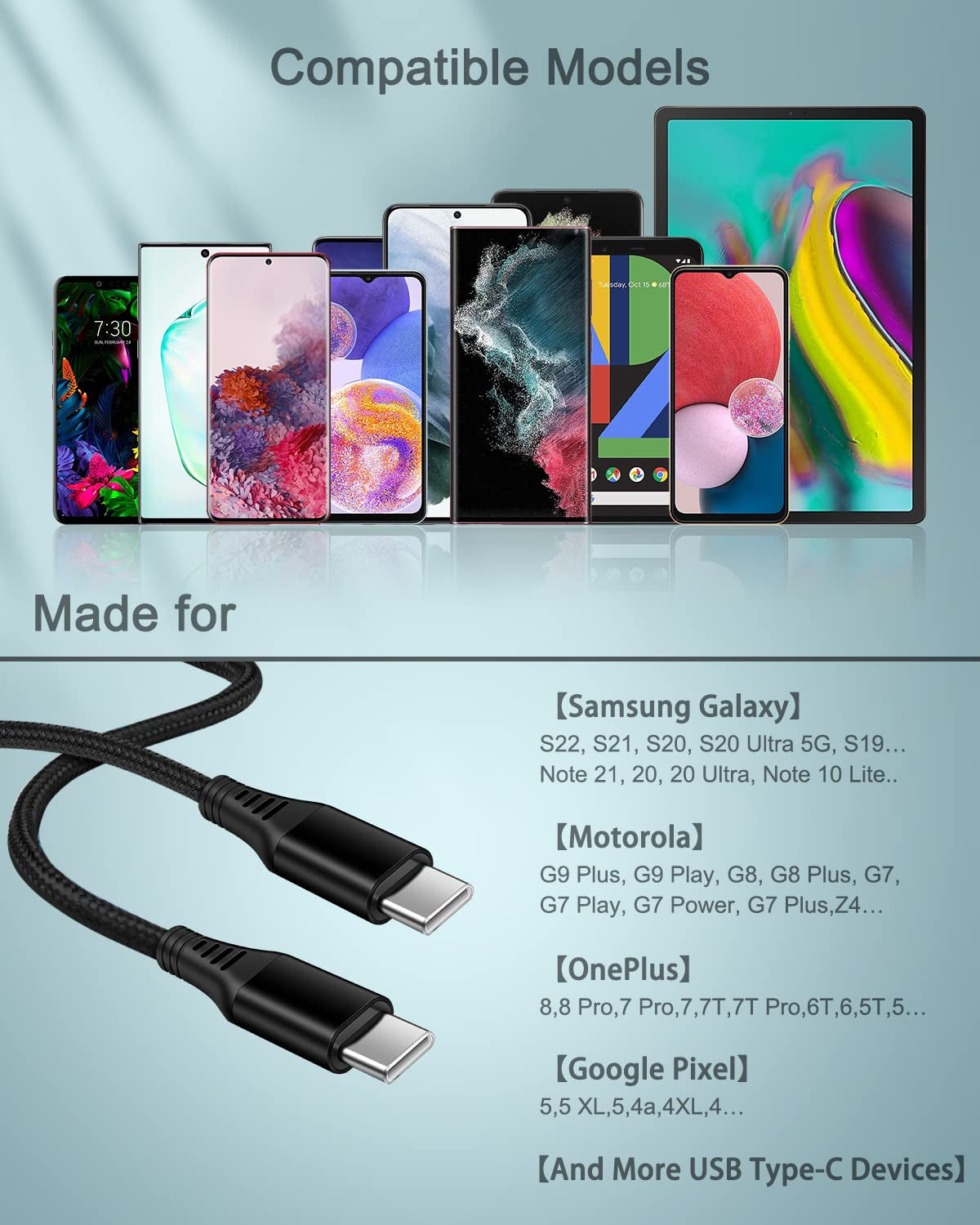 USB Type C Cable for Apple Iphone 15/15 Plus/ 15 Pro/ 15 Pro Max, 2Pack 6Ft Fast Charging Power Cords, Type C to C Cable for Samsung Galaxy S23 Ultra S22, Google Pixel 7 Pro 7A 6 6A Android USBC Cord