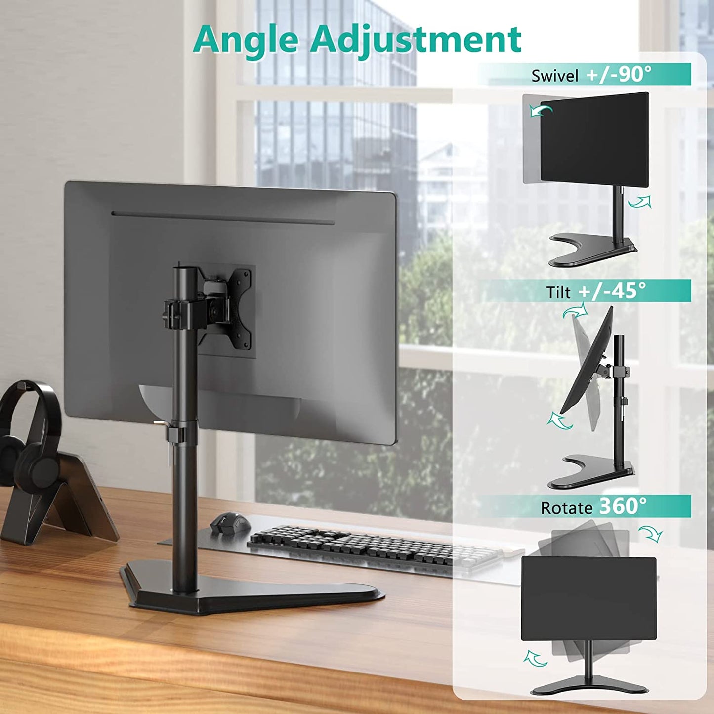 Single Monitor Stand for 13-32 Inch Computer Screens, Freestanding Single Monitor Arm Desk Mount, Universal VESA Monitor Mount 75X75/100X100Mm, Adjustable Height and Angle, (MF001), Black