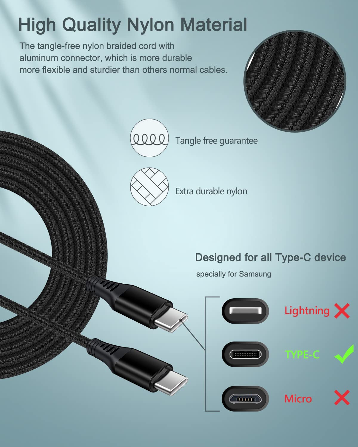 USB Type C Cable for Apple Iphone 15/15 Plus/ 15 Pro/ 15 Pro Max, 2Pack 6Ft Fast Charging Power Cords, Type C to C Cable for Samsung Galaxy S23 Ultra S22, Google Pixel 7 Pro 7A 6 6A Android USBC Cord