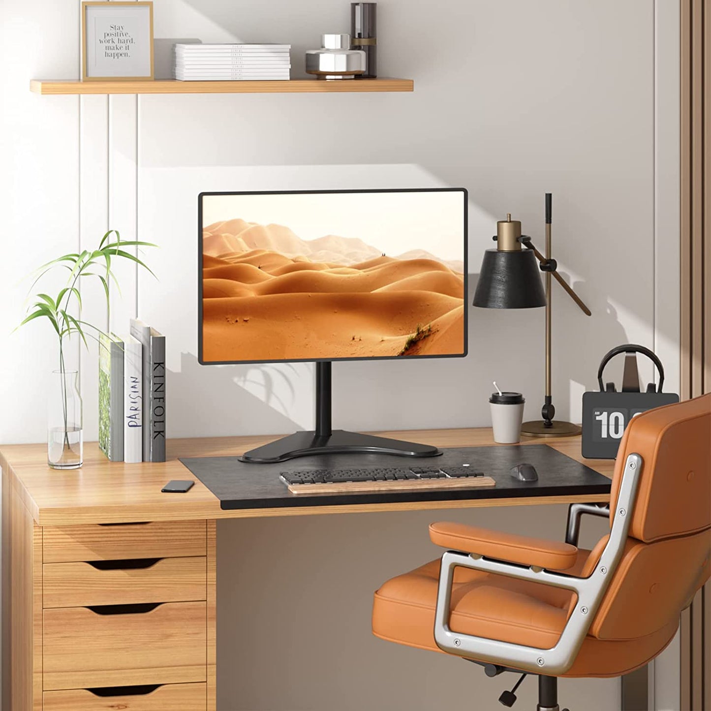 Single Monitor Stand for 13-32 Inch Computer Screens, Freestanding Single Monitor Arm Desk Mount, Universal VESA Monitor Mount 75X75/100X100Mm, Adjustable Height and Angle, (MF001), Black