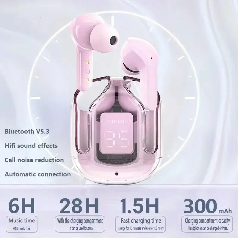 HK3 TWS Bluetooth Wireless Earbuds, HIFI Transparent Earbuds, LED Power Supply Digital Display Stereo,Suitable for Xiaomi Iphone