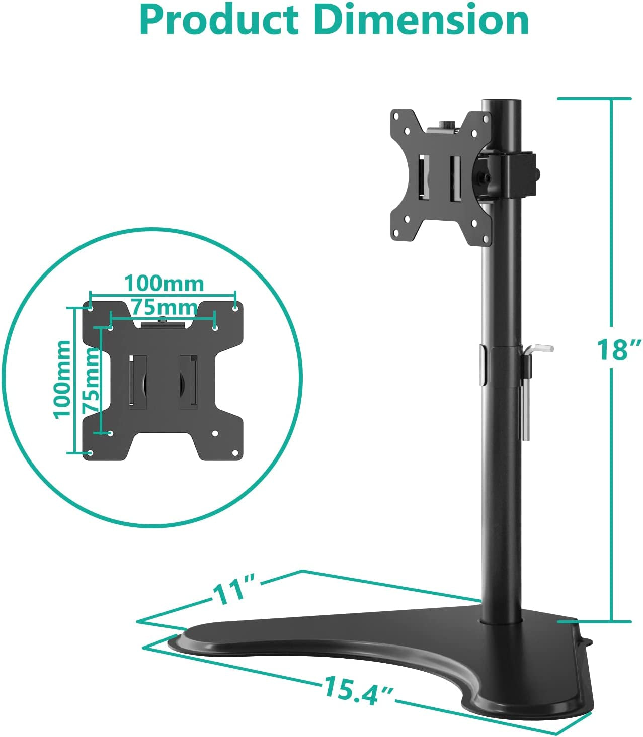 Single Monitor Stand for 13-32 Inch Computer Screens, Freestanding Single Monitor Arm Desk Mount, Universal VESA Monitor Mount 75X75/100X100Mm, Adjustable Height and Angle, (MF001), Black