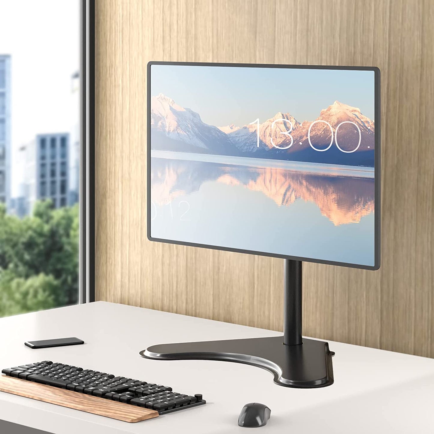 Single Monitor Stand for 13-32 Inch Computer Screens, Freestanding Single Monitor Arm Desk Mount, Universal VESA Monitor Mount 75X75/100X100Mm, Adjustable Height and Angle, (MF001), Black