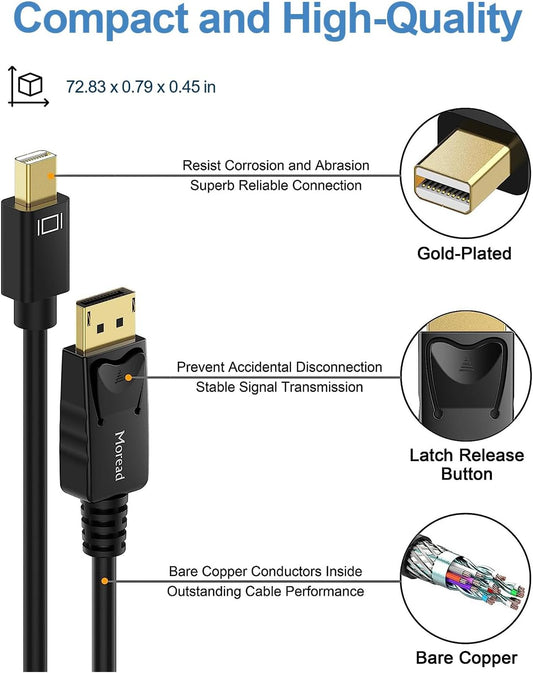 Mini Displayport to DP Cable, 6 Feet, Gold-Plated - 4K@60Hz, 2K@144Hz - Black