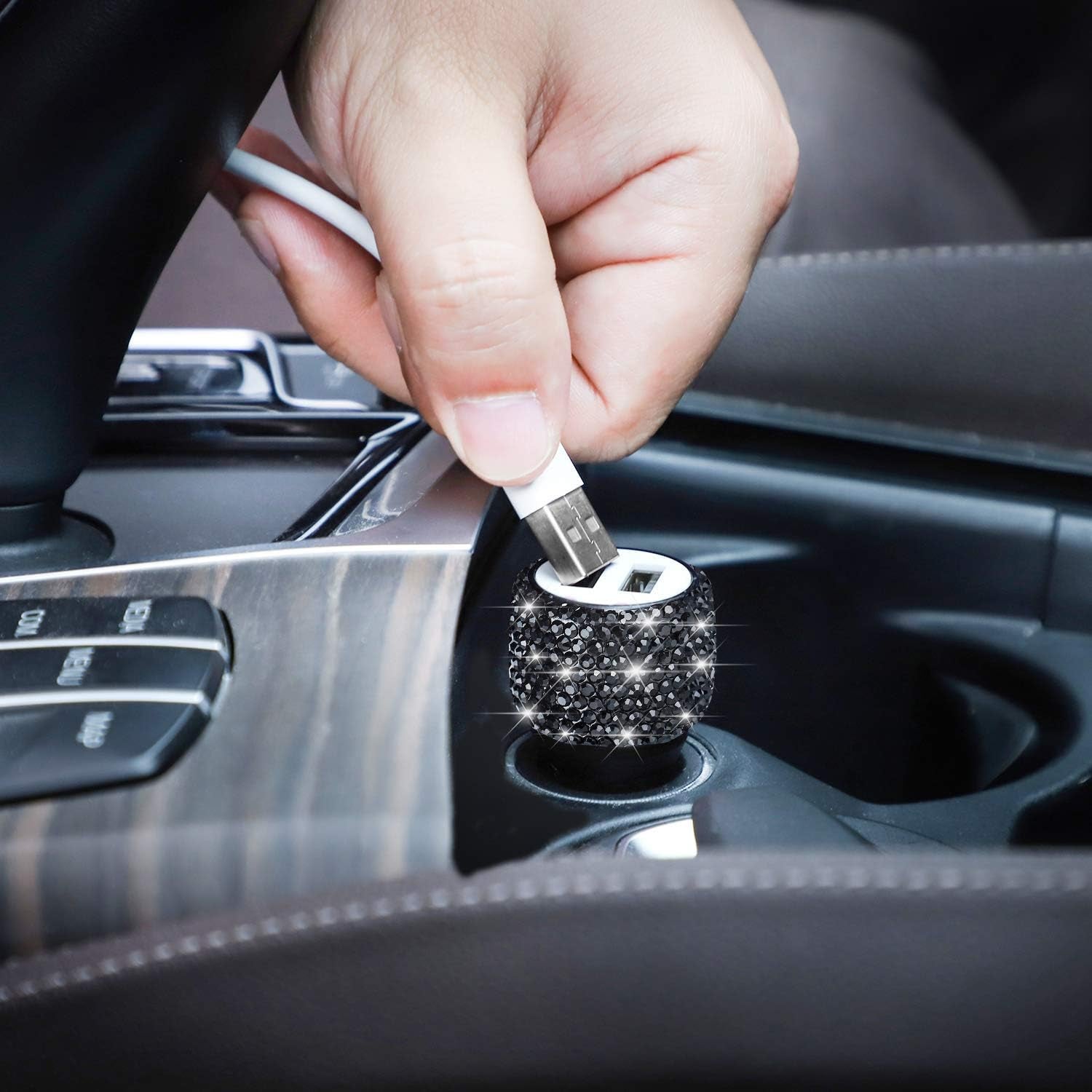 Dual USB Car Charger, Car Adapter Bling Bling Rhinestones Crystal Car Decorations for Fast Charging Car Decors for Iphone Xs Max X Plus, Ipad Pro/Mini, Samsung