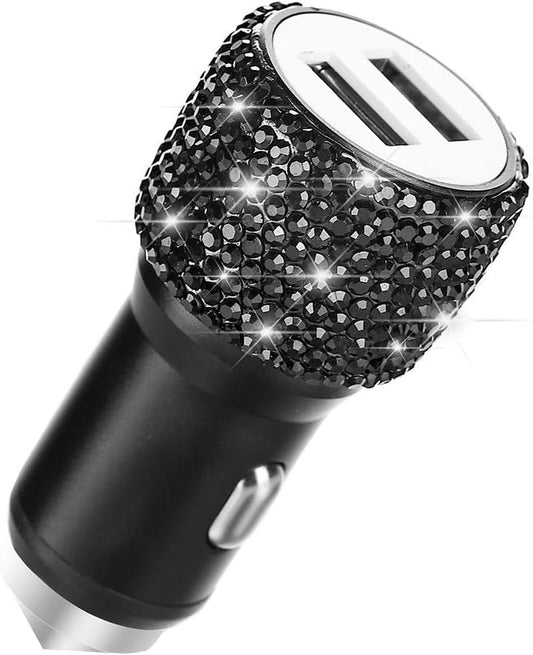 Dual USB Car Charger, Car Adapter Bling Bling Rhinestones Crystal Car Decorations for Fast Charging Car Decors for Iphone Xs Max X Plus, Ipad Pro/Mini, Samsung